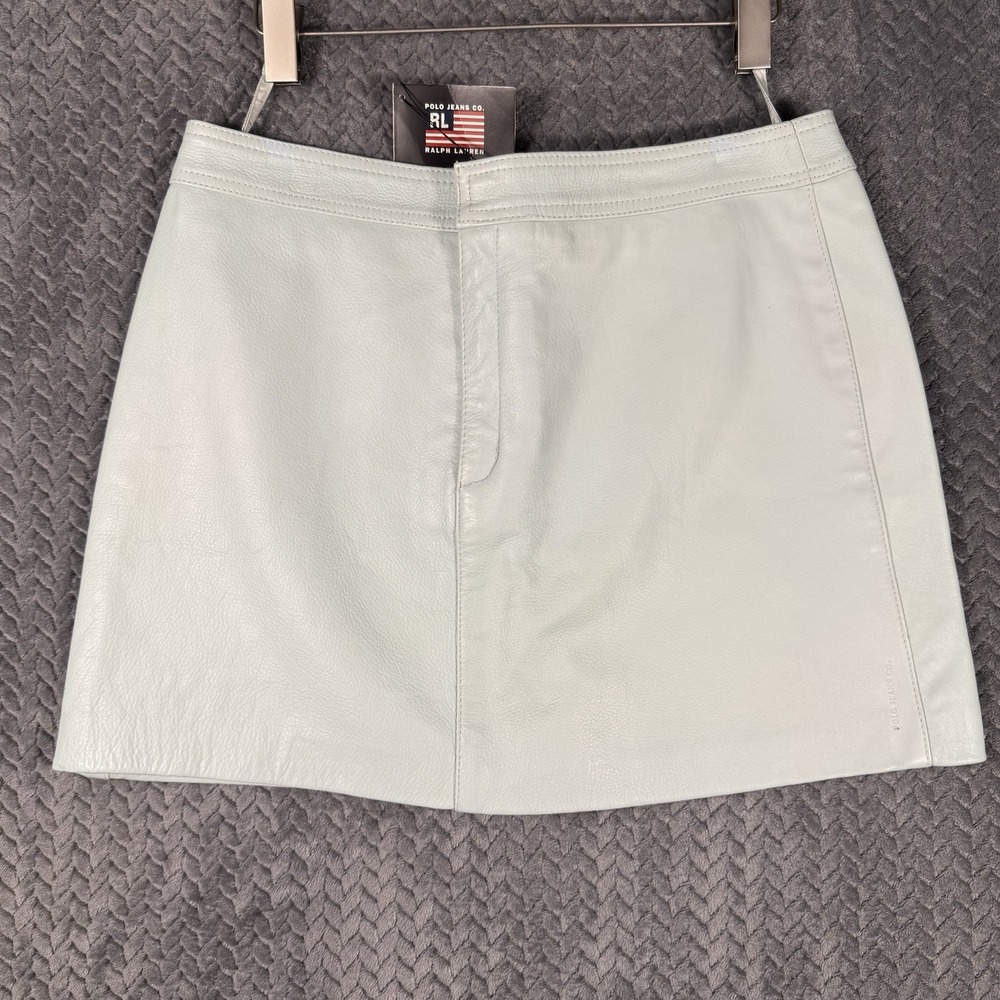 Vintage Polo Jeans Co Ralph Lauren Leather Mini Skirt 12 Blue Lined $175 NEW